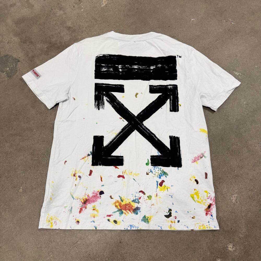 Off-White Virgil Abloh Paint Splatter Arrow Logo White T-Shirt Mens XL Designer